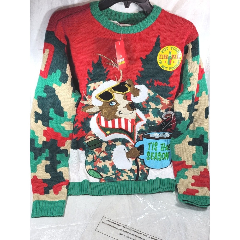 Kohl's Celebrate Together Men's Drink Pouch Reindeer Ugly Christmas Sweater - S
